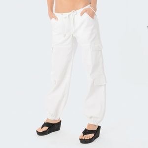 EDIKTED WOMENS DENVER RELAXED WHITE CARGO JOGGERS POCKETS PULL ON SIZE XS LOUNGE